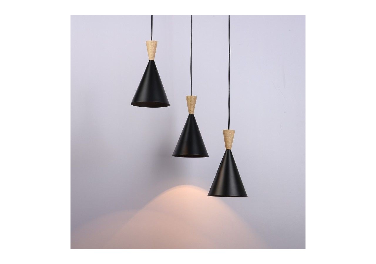 Suspension triple abat-jour en métal et bois "Lima" - LN3014-N - Barcelona LED