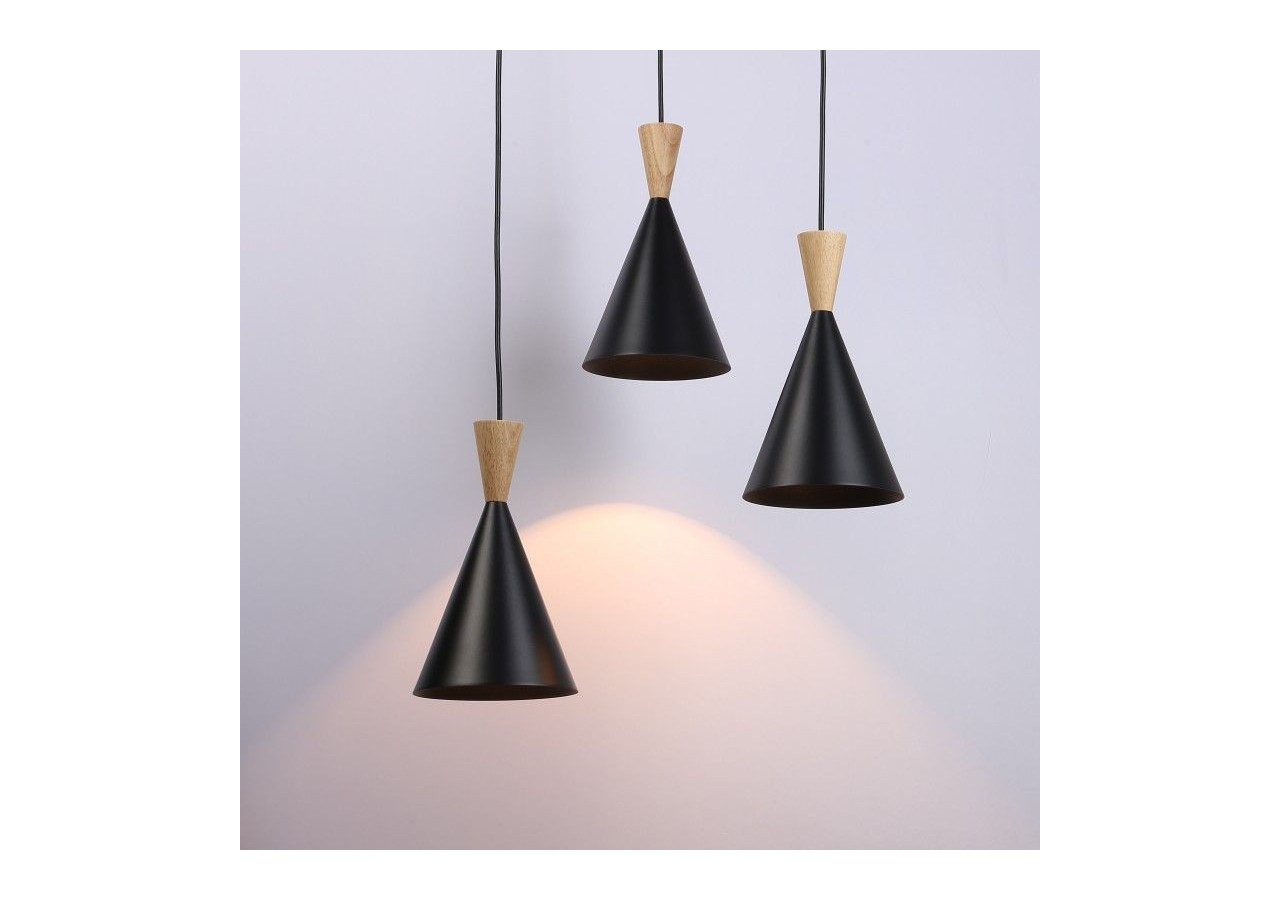 Suspension triple abat-jour en métal et bois "Lima" - LN3014-N - Barcelona LED
