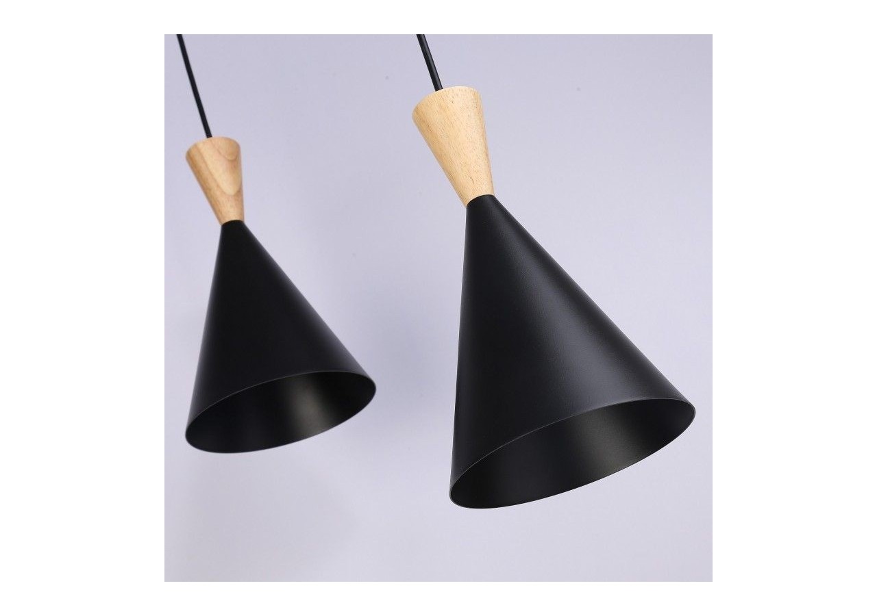 Suspension triple abat-jour en métal et bois "Lima" - LN3014-N - Barcelona LED