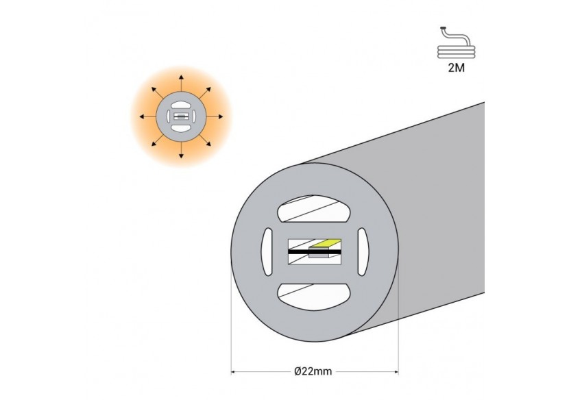 Néon LED flexible circulaire à 360 degrés-diamètre 22mm-2m-24V DC-240Ch/m-19,2W/m-IP65 - NSD22-2M-BN - Barcelona LED Néon LED flexible circulaire à 360 degrés-diamètre 22mm-2m-24V DC-240Ch/m-19,2W/m-IP65 - NSD22-2M-BN - Barcelona LED