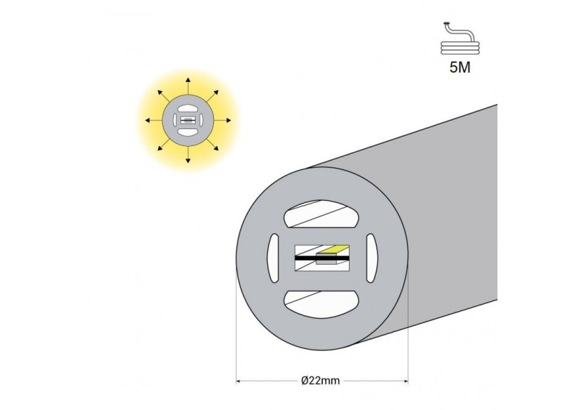 Néon LED flexible circulaire à 360 degrés-diamètre 22mm-5m-24V DC-240Ch/m-19,2W/m-IP65 - NSD22-5M-BC - Barcelona LED Néon LED flexible circulaire à 360 degrés-diamètre 22mm-5m-24V DC-240Ch/m-19,2W/m-IP65 - NSD22-5M-BC - Barcelona LED