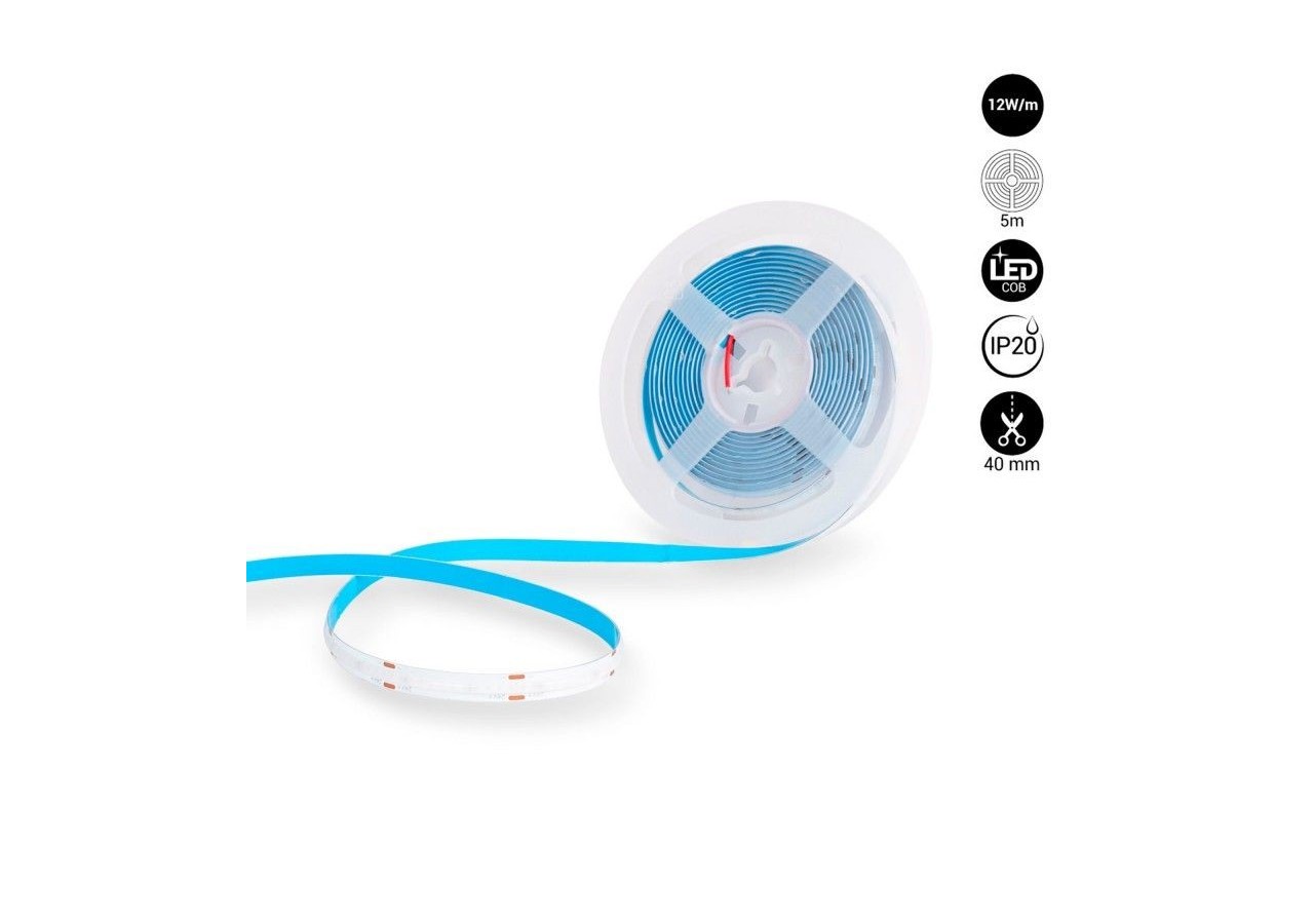 Ruban LED COB 24V DC-12W/m-Couleurs-8mm-IP20-Rouleau de 5m-Sécable tous les 4cm - B1559-5-AZ - Barcelona LED