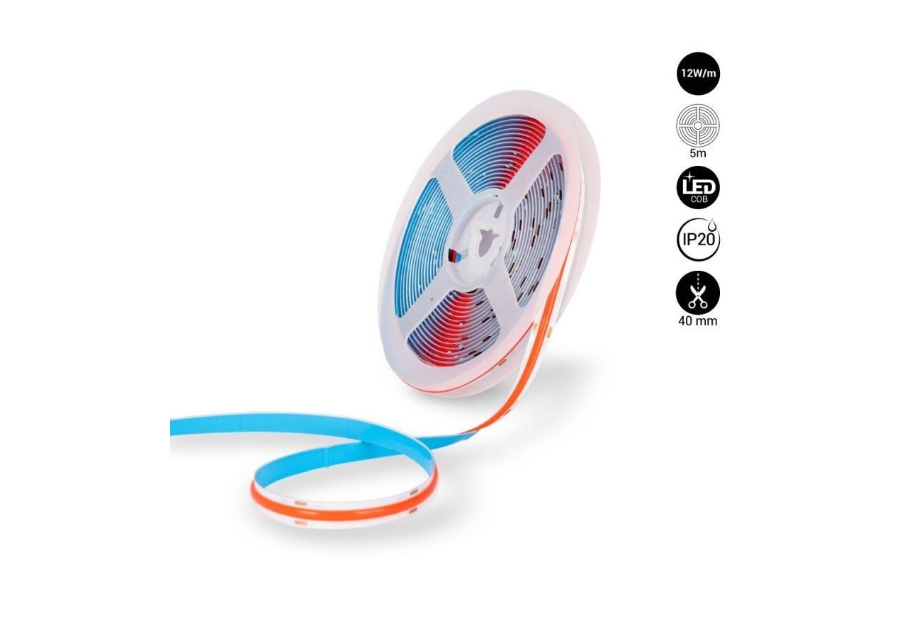 Ruban LED COB 24V DC-12W/m-Couleurs-8mm-IP20-Rouleau de 5m-Sécable tous les 4cm - B1559-5-RO - Barcelona LED