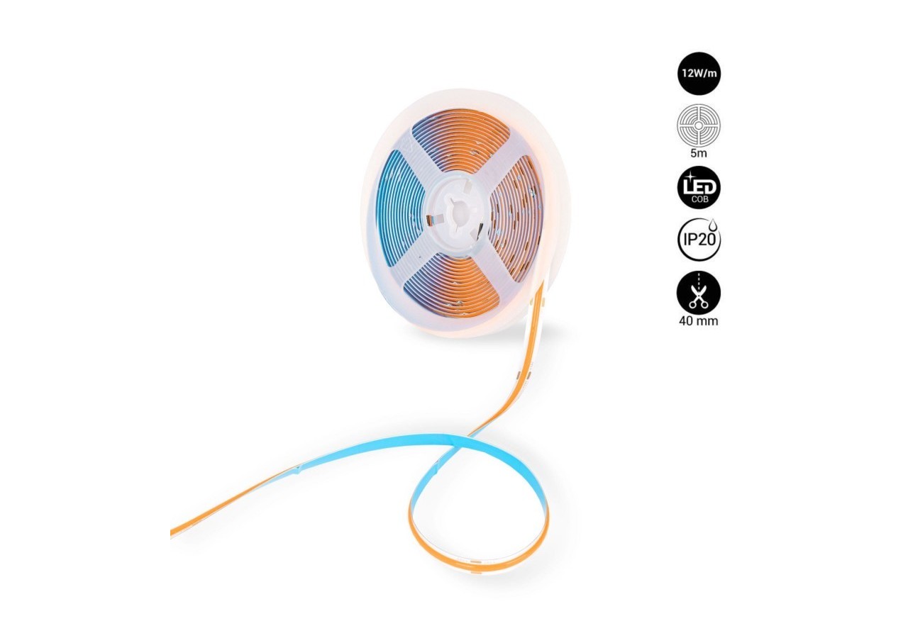 Ruban LED COB 24V DC-12W/m-Couleurs-8mm-IP20-Rouleau de 5m-Sécable tous les 4cm - B1559-5-AMB - Barcelona LED