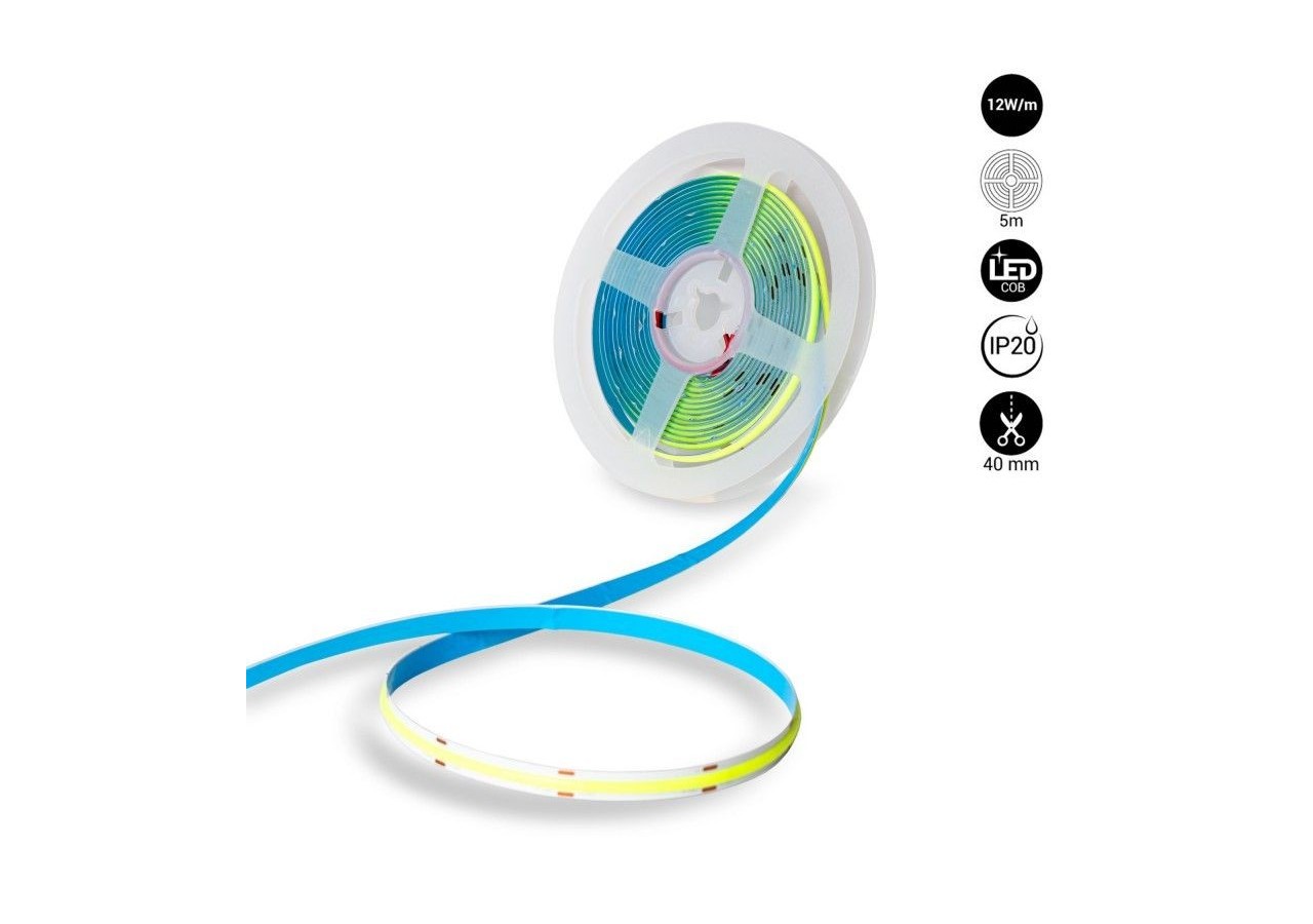 Ruban LED COB 24V DC-12W/m-Couleurs-8mm-IP20-Rouleau de 5m-Sécable tous les 4cm - B1559-5-VE - Barcelona LED