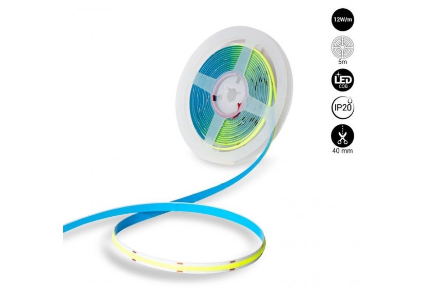 Ruban LED COB 24V DC-12W/m-Couleurs-8mm-IP20-Rouleau de 5m-Sécable tous les 4cm - B1559-5-VE - Barcelona LED