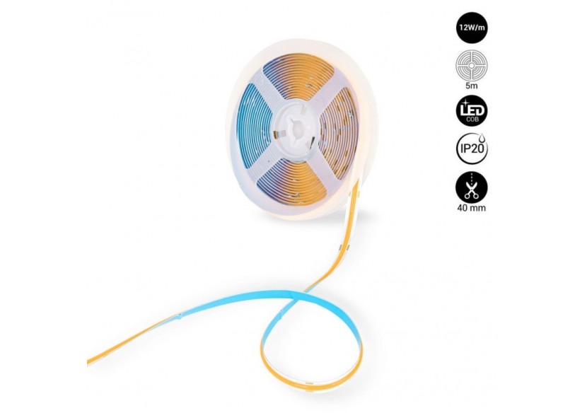 Ruban LED COB 24V DC-12W/m-Couleurs-8mm-IP20-Rouleau de 5m-Sécable tous les 4cm - B1559-5-AMA - Barcelona LED