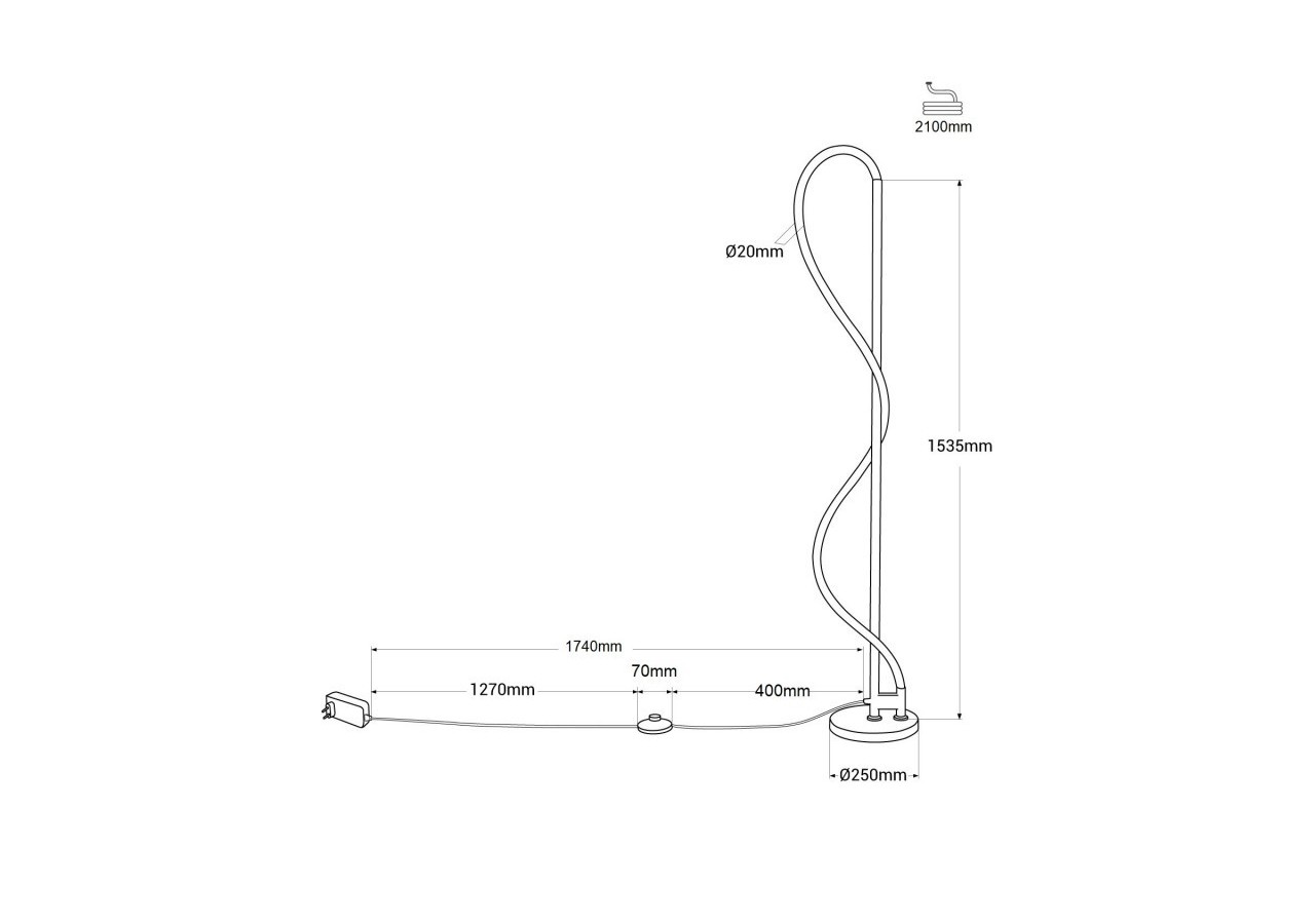 Lampadaire moderne à néon ondulant "Corda"-360 degrés-Dimmable-30W-3000K - L3081-N - Barcelona LED