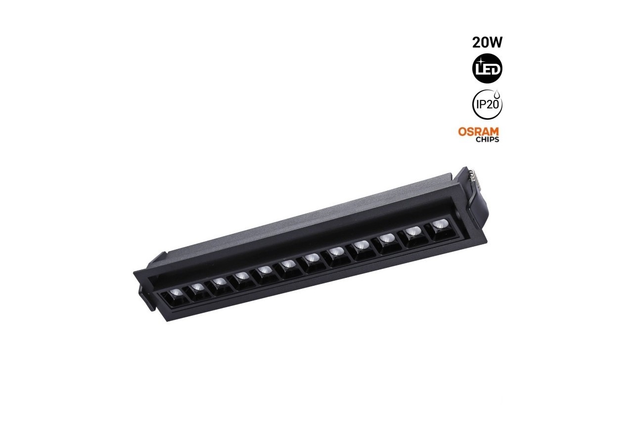 Spot LED encastré linéaire 20W-Orientable-UGR18-IRC90-Puce OSRAM-2800K - B1216-N-BC - Barcelona LED
