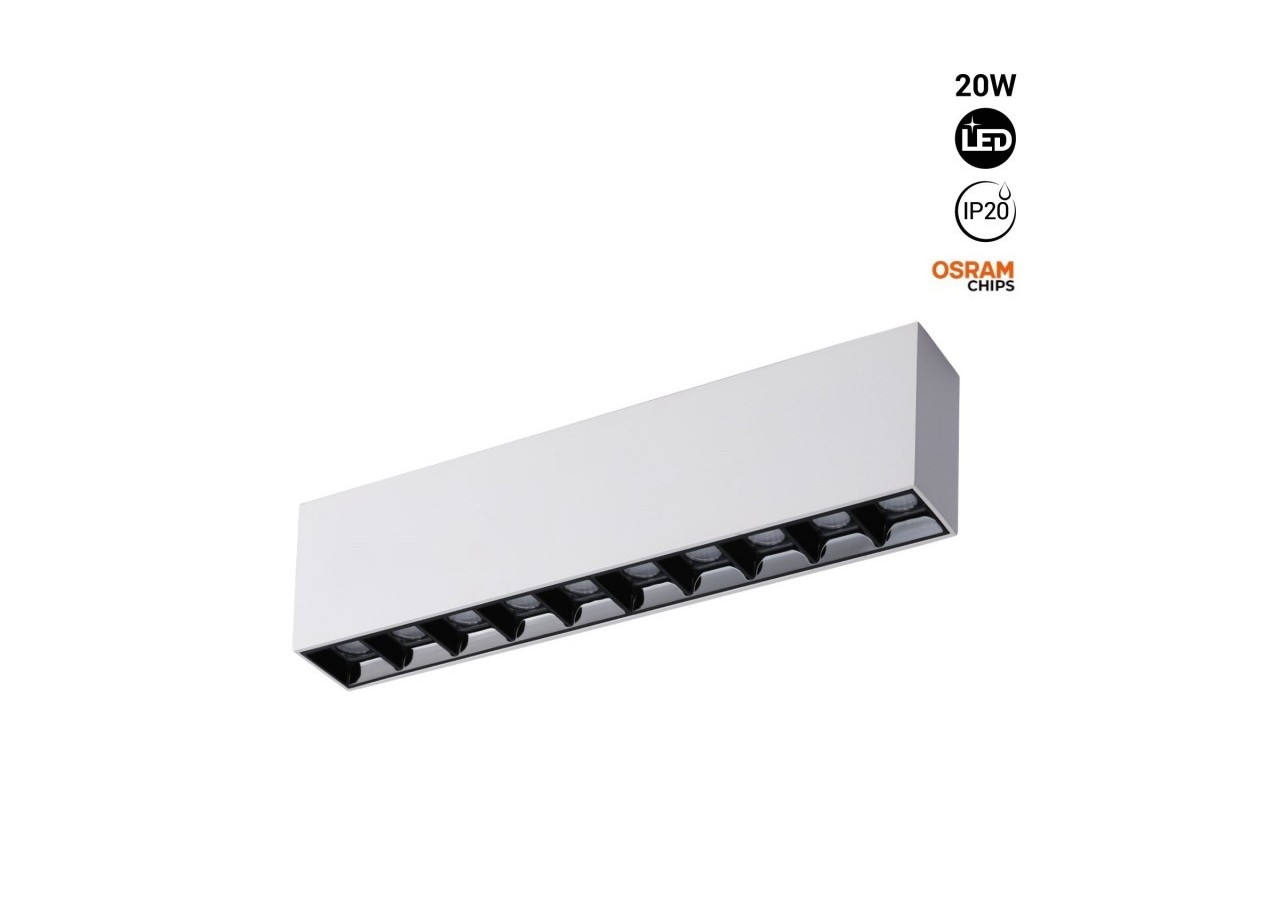 Spot LED linéaire de surface blanc-20W-UGR18-IRC90-OSRAM Chip - B1325-B-BN - Barcelona LED