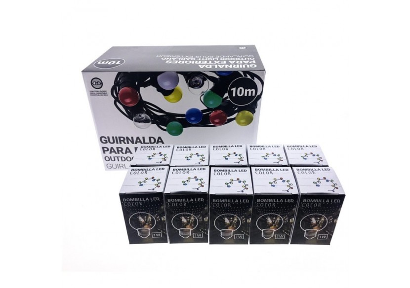 Kit guirlande lumineuse extérieure 10m + 10 ampoules LED E27 1W-IP44-Blanc chaud - K_L1500-N - Barcelona LED Kit guirlande lumineuse extérieure 10m + 10 ampoules LED E27 1W-IP44-Blanc chaud - K_L1500-N - Barcelona LED