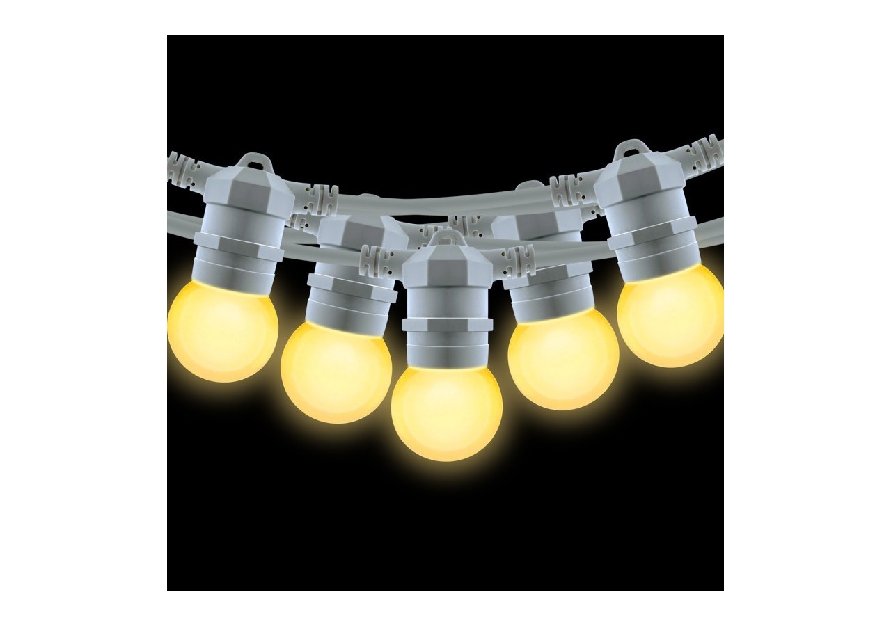 Kit guirlande lumineuse extérieure 10m + 10 ampoules LED E27 1W-IP44-Blanc chaud - K_L1500-B - Barcelona LED