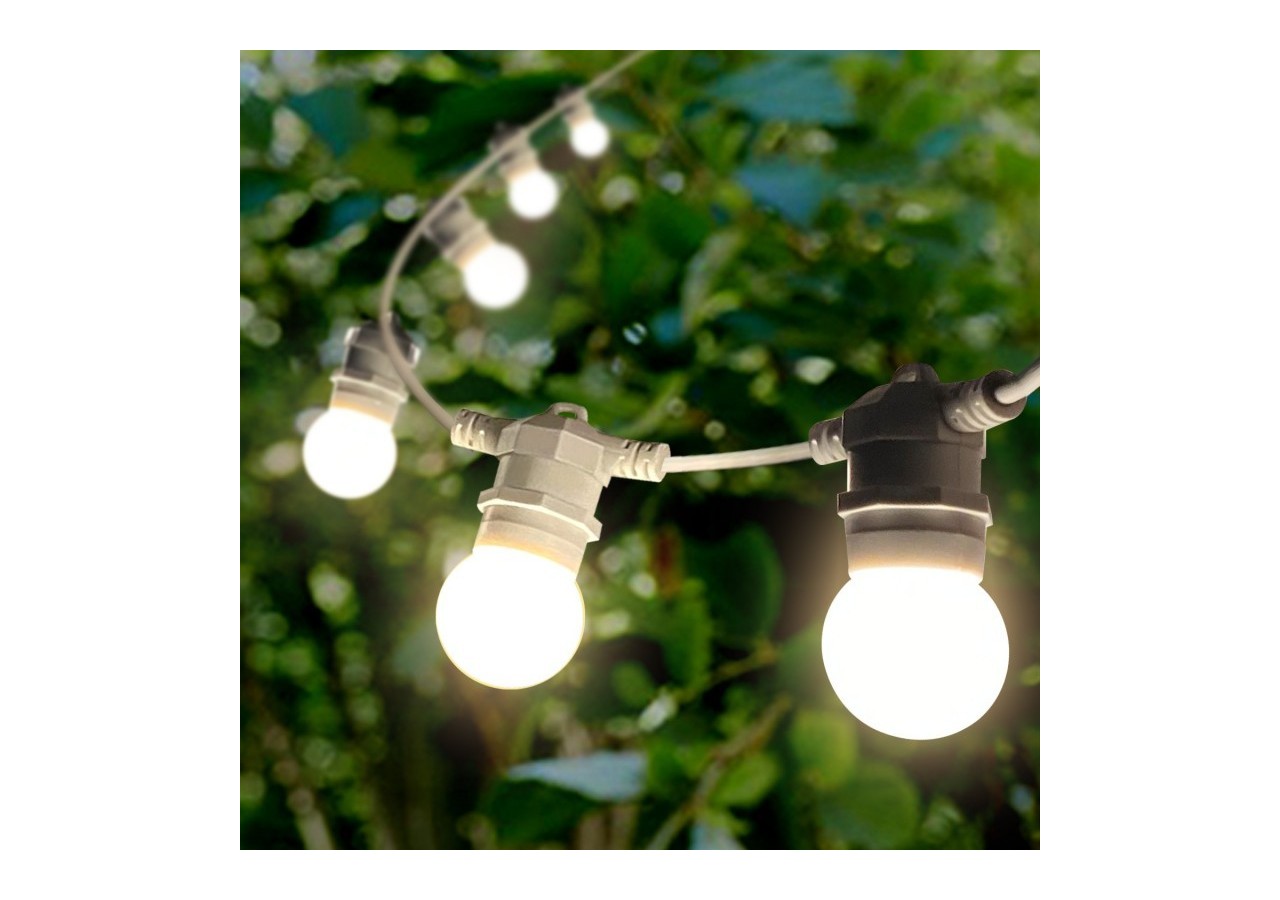 Kit guirlande lumineuse extérieure 10m + 10 ampoules LED E27 1W-IP44-Blanc chaud - K_L1500-B - Barcelona LED