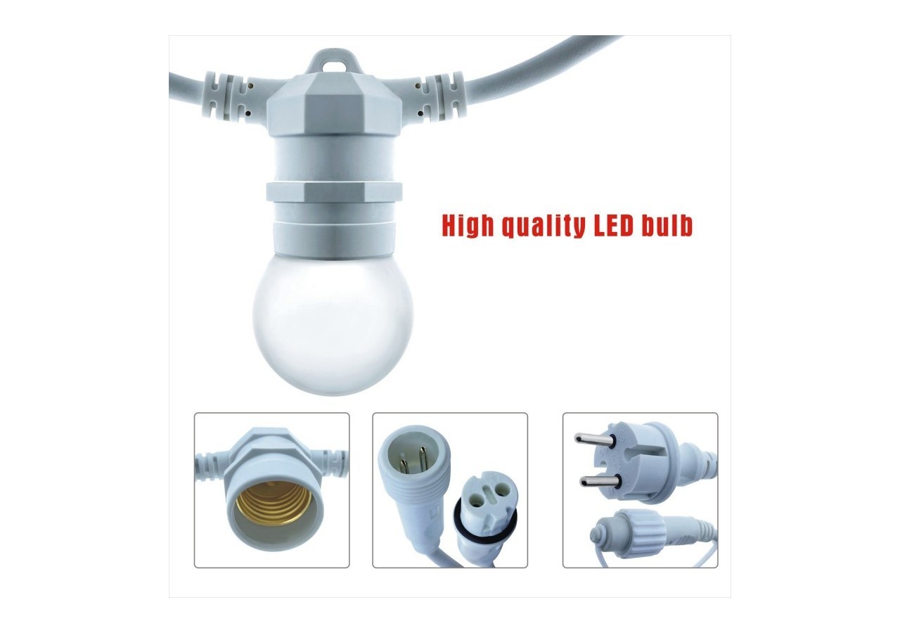 Kit guirlande lumineuse extérieure 10m + 10 ampoules LED E27 1W-IP44-Blanc chaud - K_L1500-B - Barcelona LED