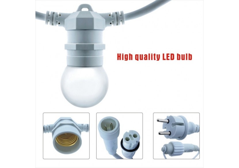 Kit guirlande lumineuse extérieure 10m + 10 ampoules LED E27 1W-IP44-Blanc chaud - K_L1500-B - Barcelona LED Kit guirlande lumineuse extérieure 10m + 10 ampoules LED E27 1W-IP44-Blanc chaud - K_L1500-B - Barcelona LED