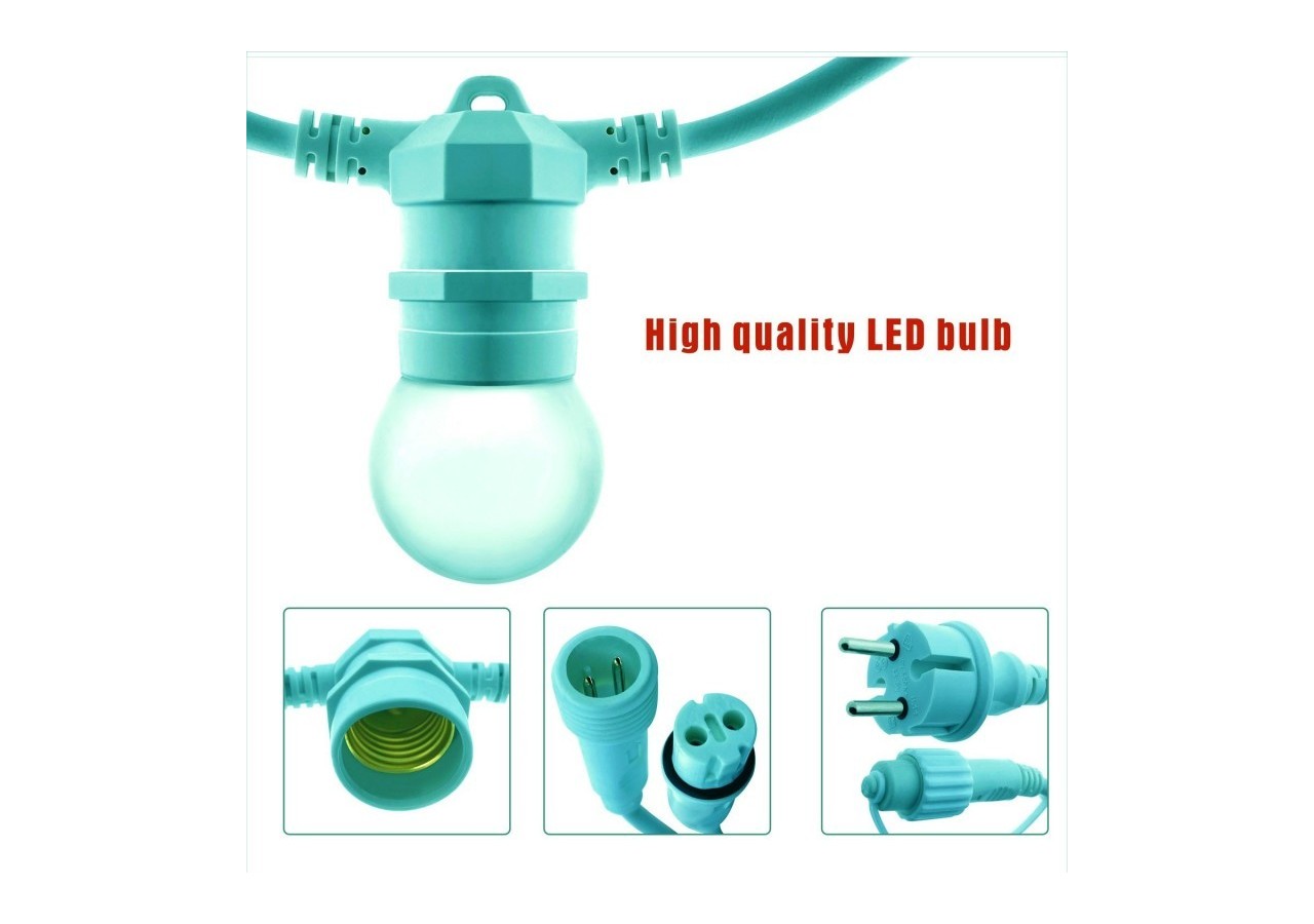 Kit guirlande lumineuse extérieure 10m + 10 ampoules LED E27 1W-IP44-Blanc chaud - K_L1500-VE - Barcelona LED