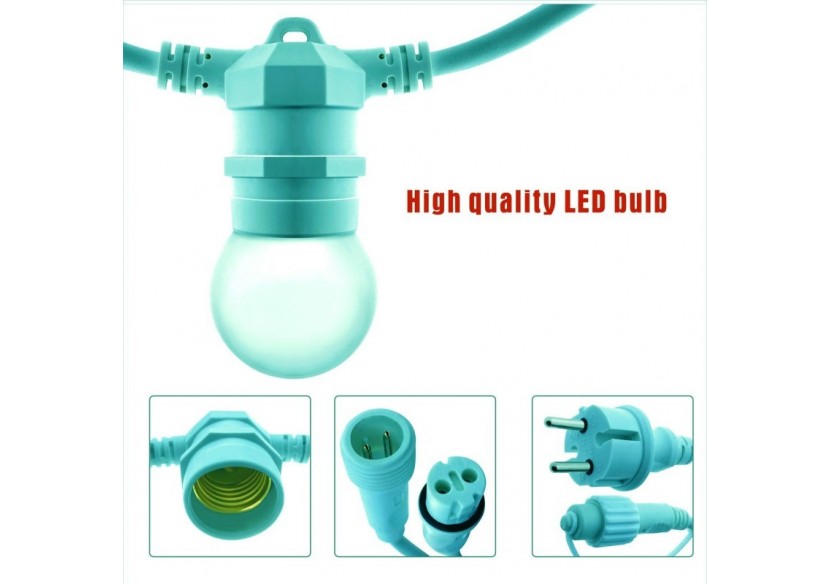 Kit guirlande lumineuse extérieure 10m + 10 ampoules LED E27 1W-IP44-Blanc chaud - K_L1500-VE - Barcelona LED