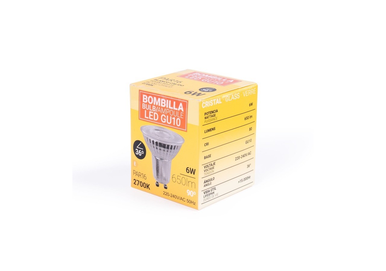 Ampoule LED GU10 6W verre-800lm-PAR16-36 degrés - BSC1-PAR16GU10-36-BC - Barcelona LED
