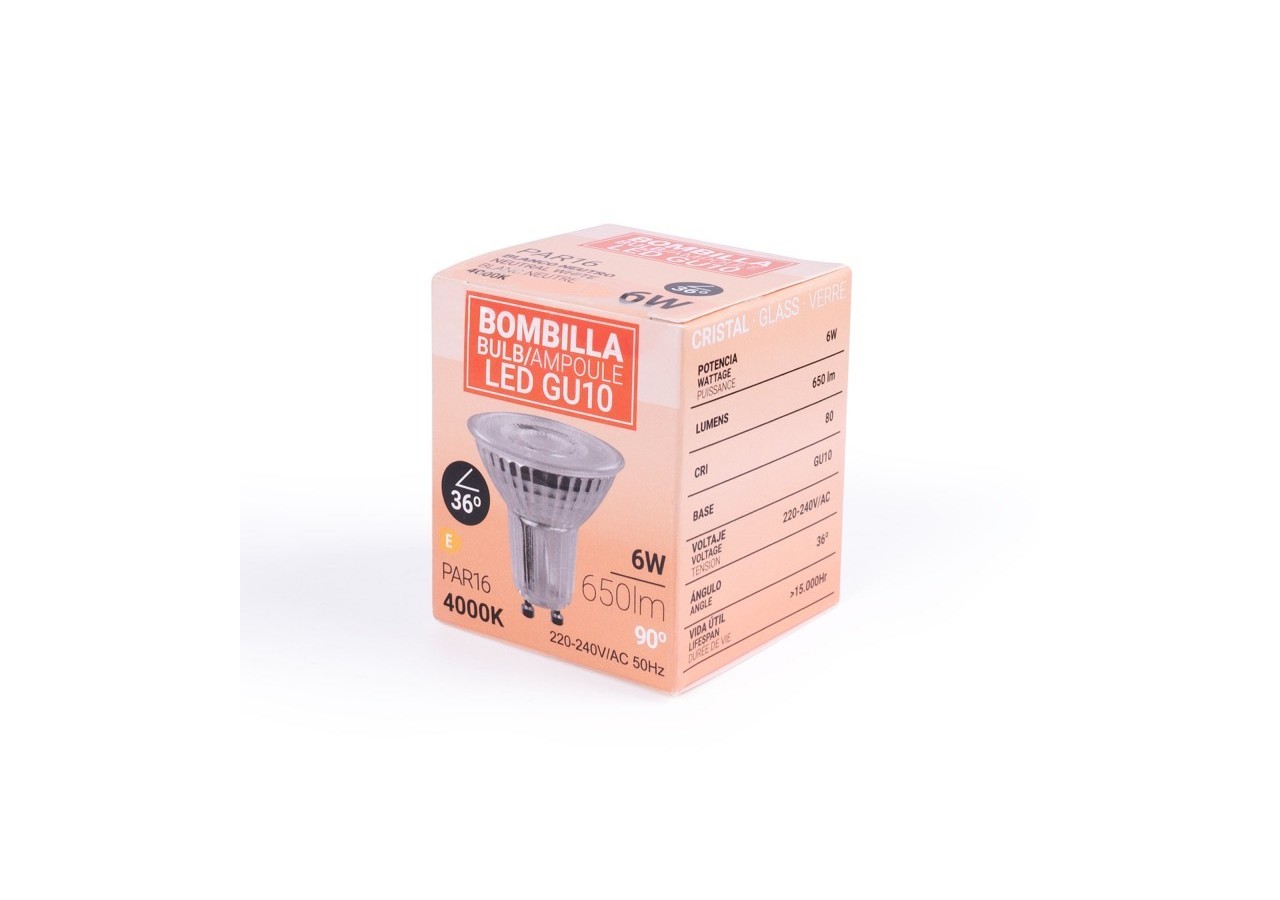 Ampoule LED GU10 6W verre-800lm-PAR16-36 degrés - BSC1-PAR16GU10-36-BN - Barcelona LED