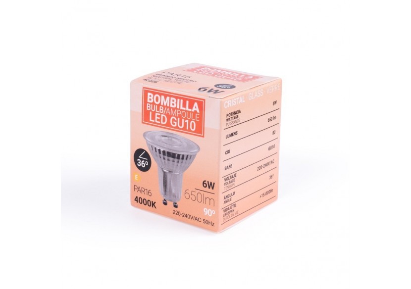 Ampoule LED GU10 6W verre-800lm-PAR16-36 degrés - BSC1-PAR16GU10-36-BN - Barcelona LED