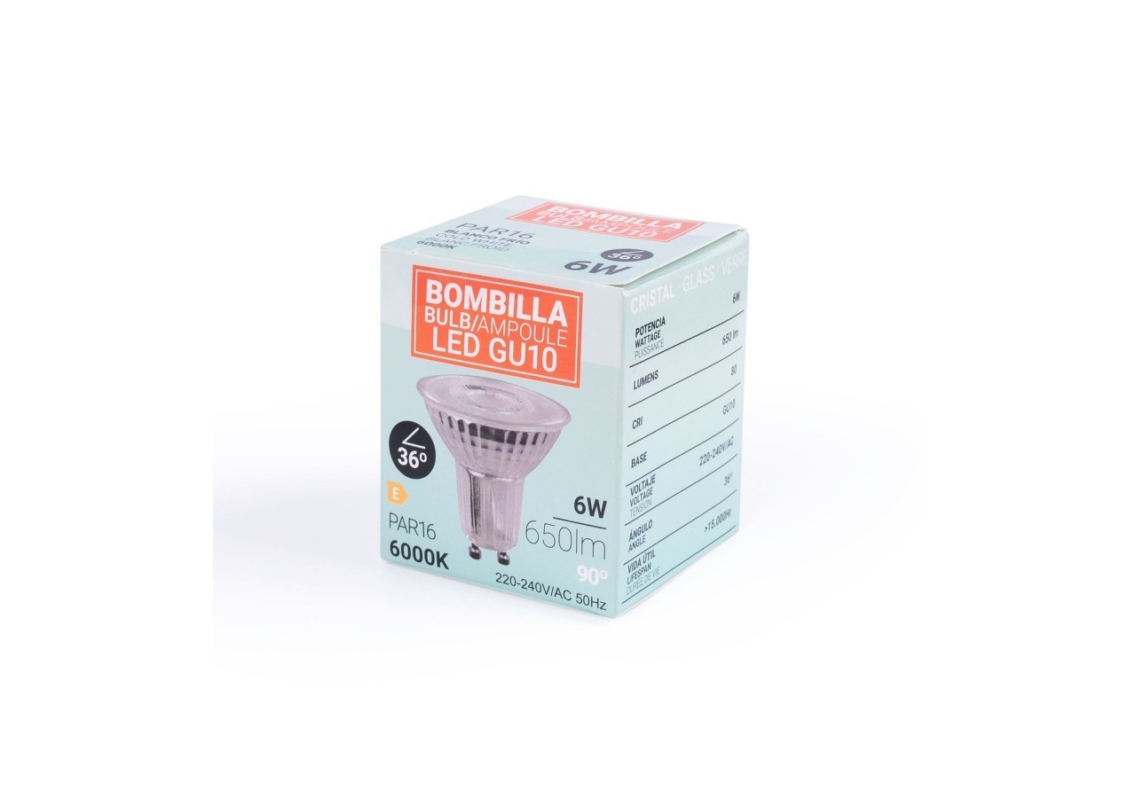 Ampoule LED GU10 6W verre-800lm-PAR16-36 degrés - BSC1-PAR16GU10-36-BF - Barcelona LED