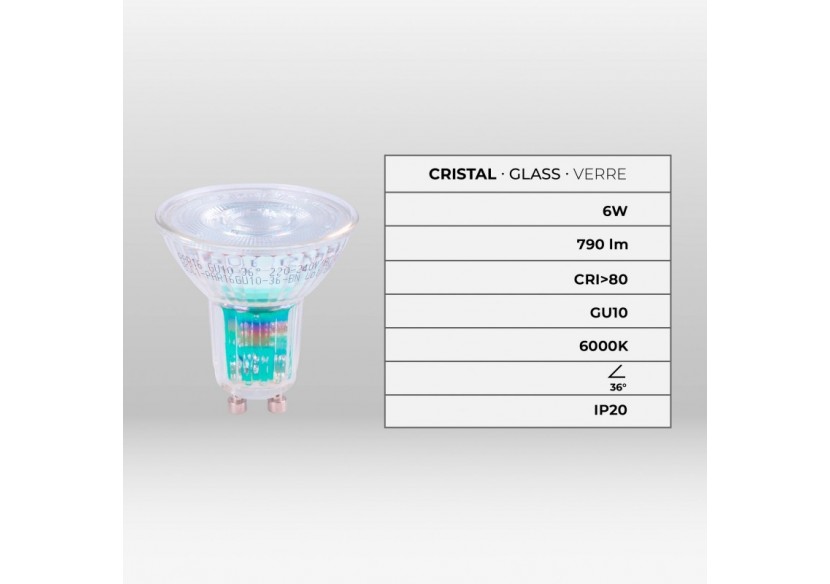 Ampoule LED GU10 6W verre-800lm-PAR16-36 degrés - BSC1-PAR16GU10-36-BF - Barcelona LED