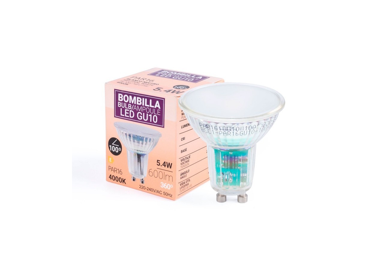 Ampoule LED GU10 5,4W verre-740lm-PAR16-100 degrés - BSC1-PAR16GU10-100-BN - Barcelona LED