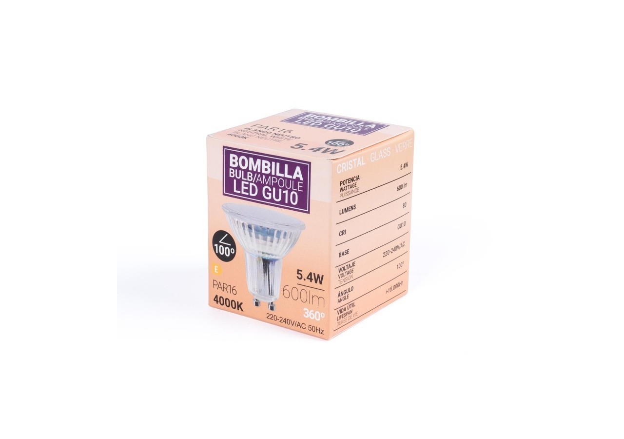 Ampoule LED GU10 5,4W verre-740lm-PAR16-100 degrés - BSC1-PAR16GU10-100-BN - Barcelona LED