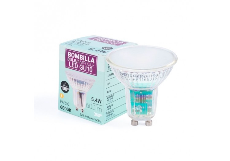 Ampoule LED GU10 5,4W verre-740lm-PAR16-100 degrés - BSC1-PAR16GU10-100-BF - Barcelona LED