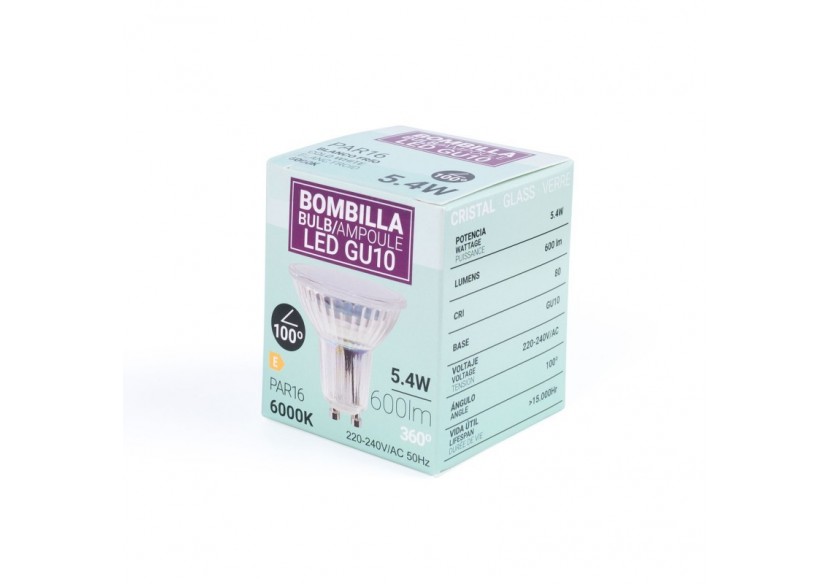 Ampoule LED GU10 5,4W verre-740lm-PAR16-100 degrés - BSC1-PAR16GU10-100-BF - Barcelona LED