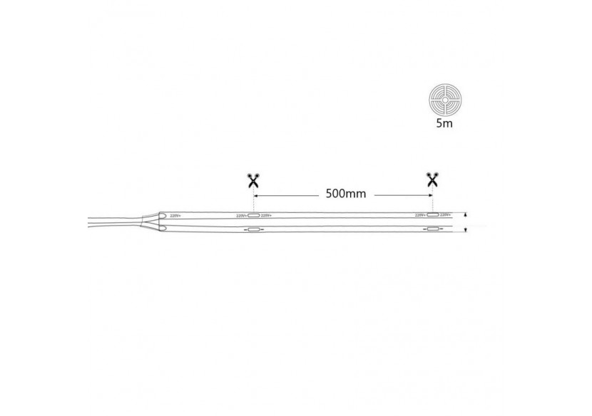 Ruban LED COB 220V AC-10W/m-12mm-IP67-5m-Sécable tous les 50cm - B1536-5-270 - Barcelona LED