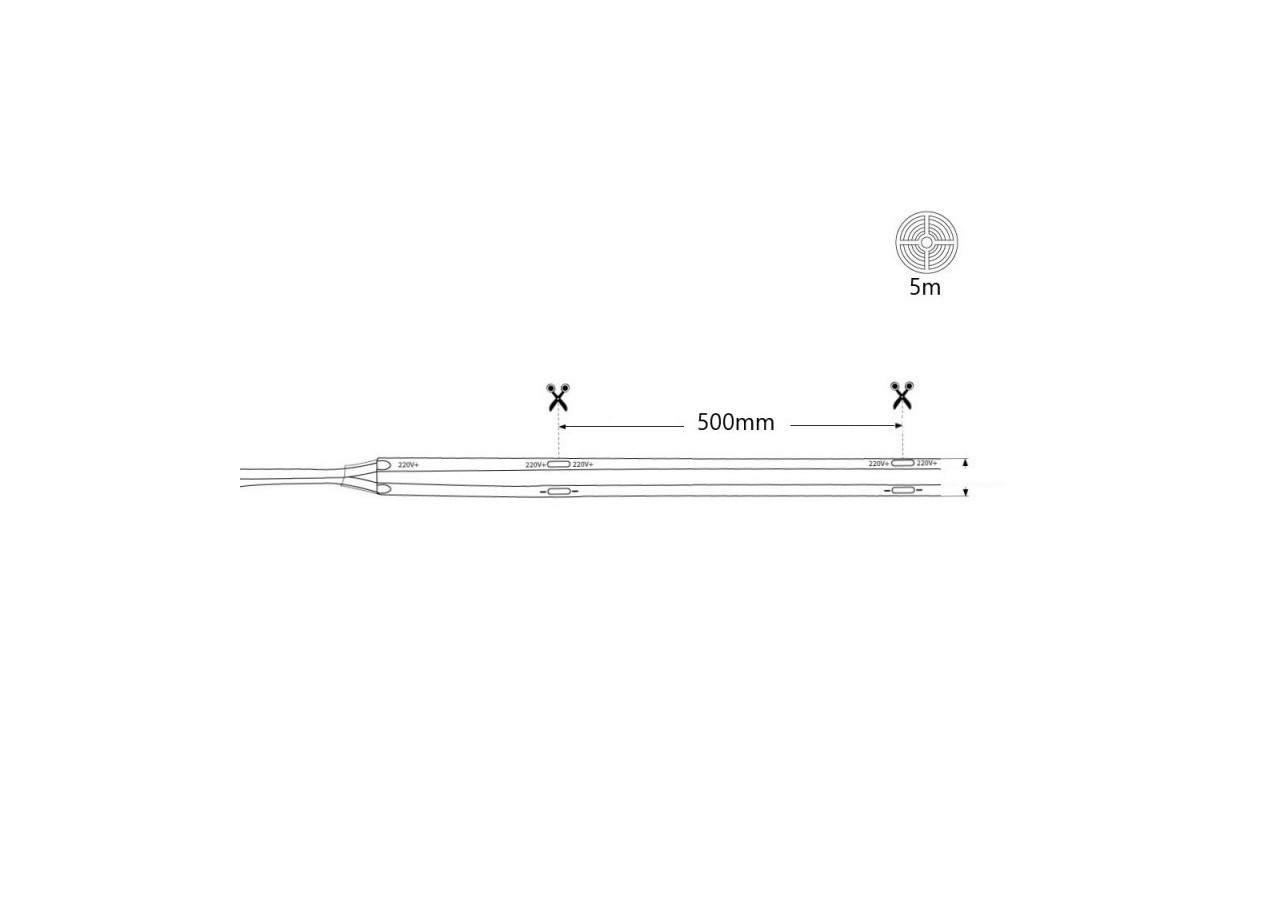Ruban LED COB 220V AC-10W/m-12mm-IP67-5m-Sécable tous les 50cm - B1536-5-BF - Barcelona LED