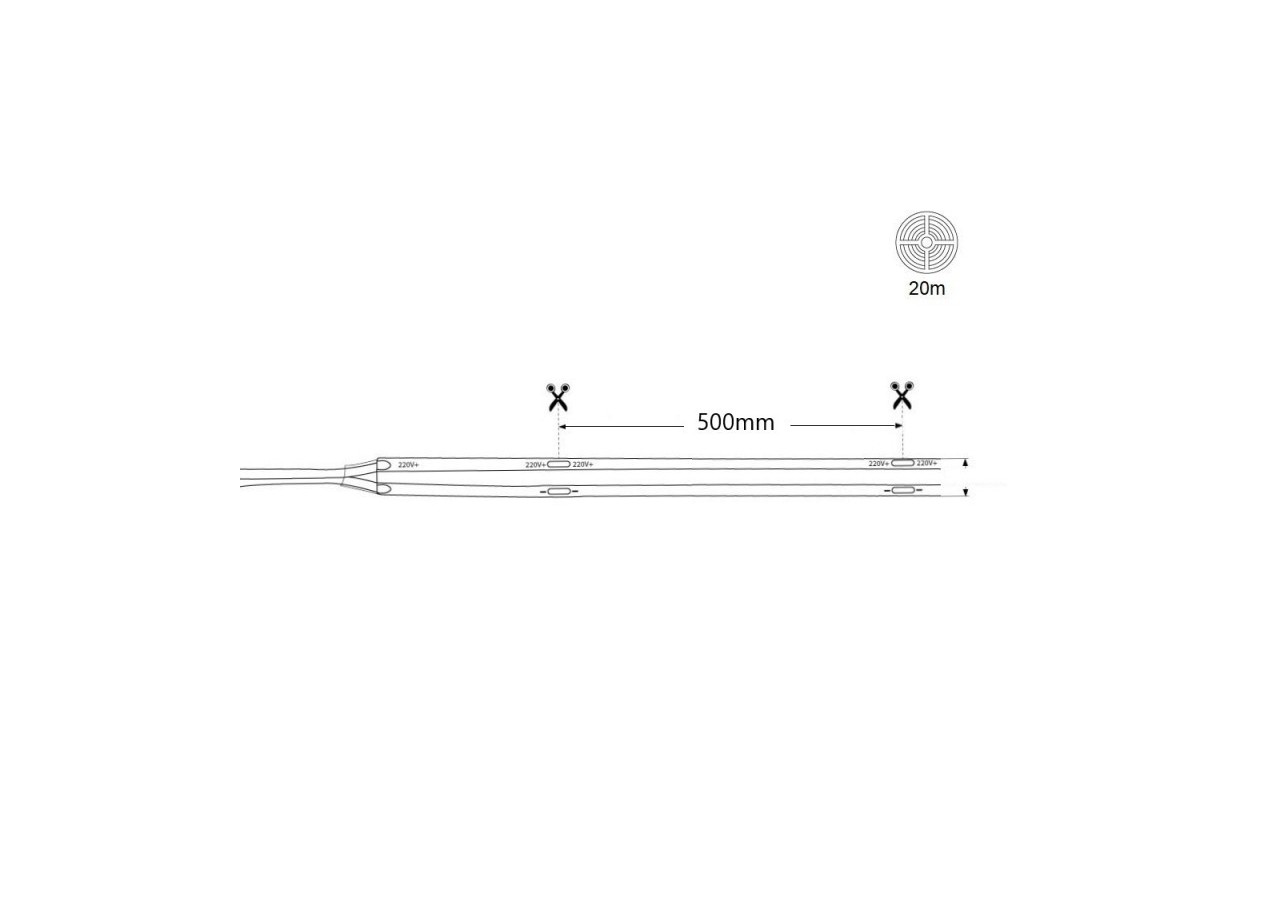 Ruban LED COB 220V AC-10W/m-12mm-IP67-20m-Sécable tous les 50cm - B1536-20-BN - Barcelona LED