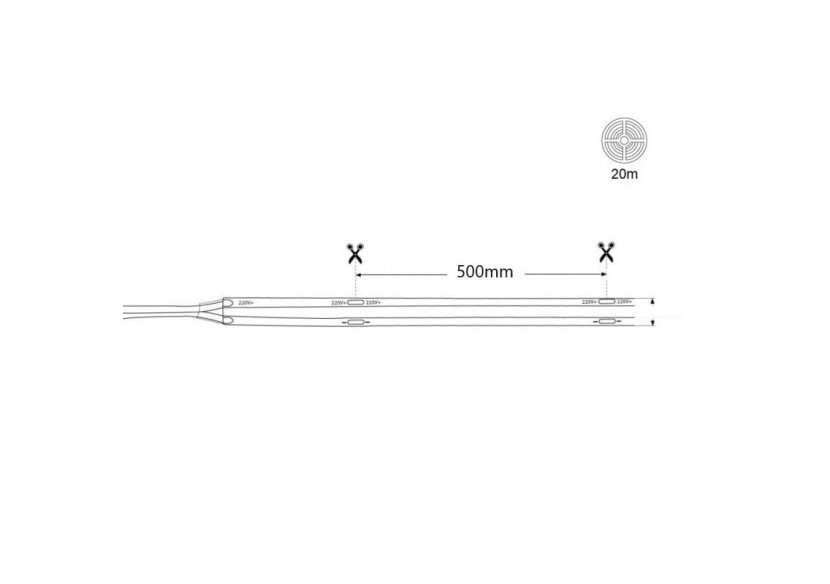Ruban LED COB 220V AC-10W/m-12mm-IP67-20m-Sécable tous les 50cm - B1536-20-BN - Barcelona LED