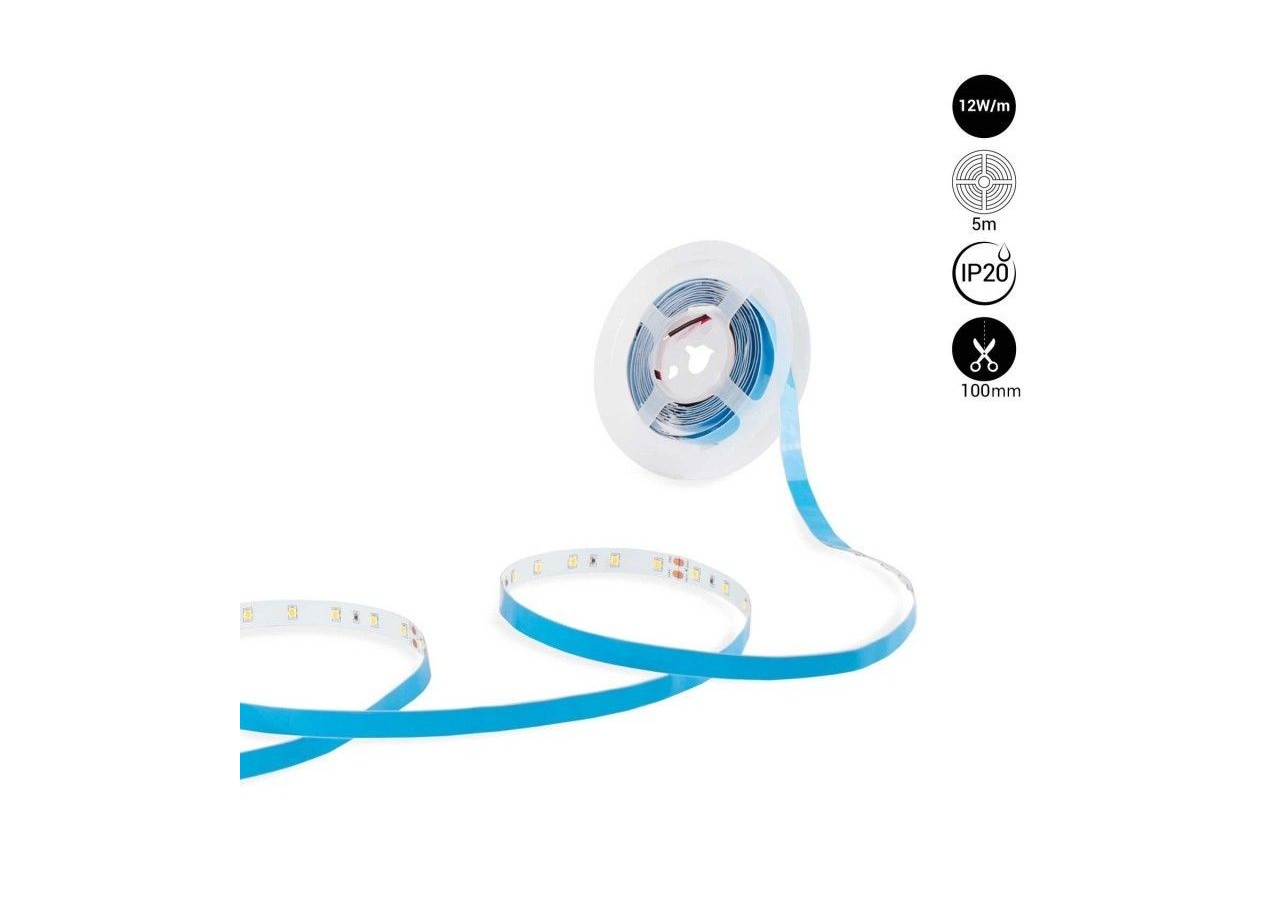 Ruban LED 24V DC-12W/m-Monochrome-10mm-IP20 -5m-SMD2835 60LED/m - B1653-BN - Barcelona LED