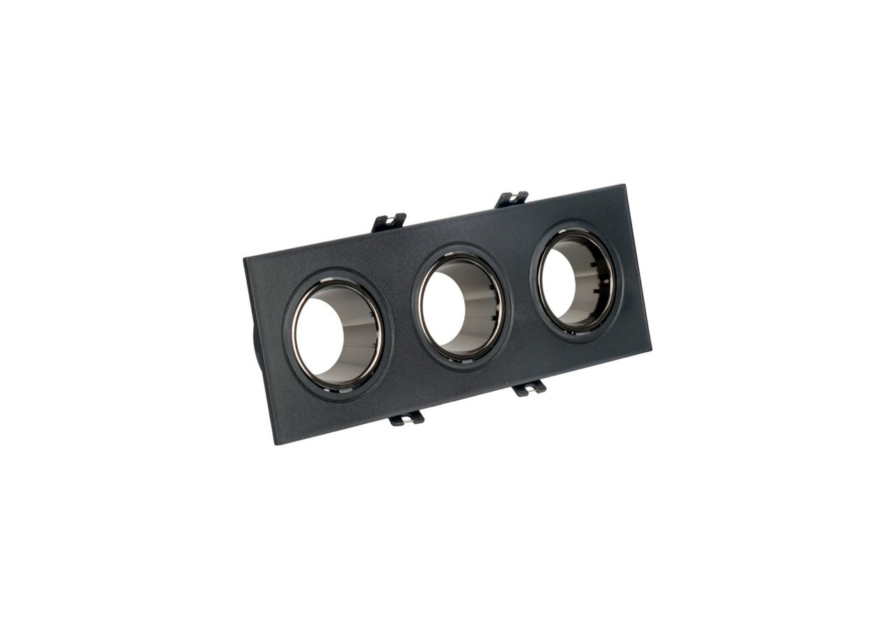 Collerette downlight carrée triple orientable GU10 / MR16-Faible indice UGR-Coupe 75 x 235 mm - B923-GN - Barcelona LED