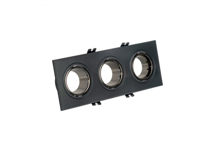 Collerette downlight carrée triple orientable GU10 / MR16-Faible indice UGR-Coupe 75 x 235 mm - B923-GN - Barcelona LED