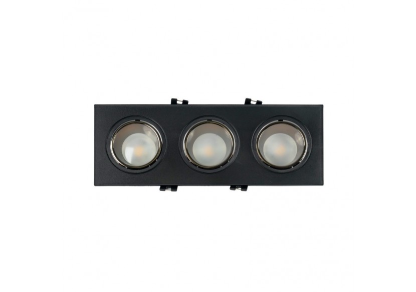 Collerette downlight carrée triple orientable GU10 / MR16-Faible indice UGR-Coupe 75 x 235 mm - B923-GN - Barcelona LED