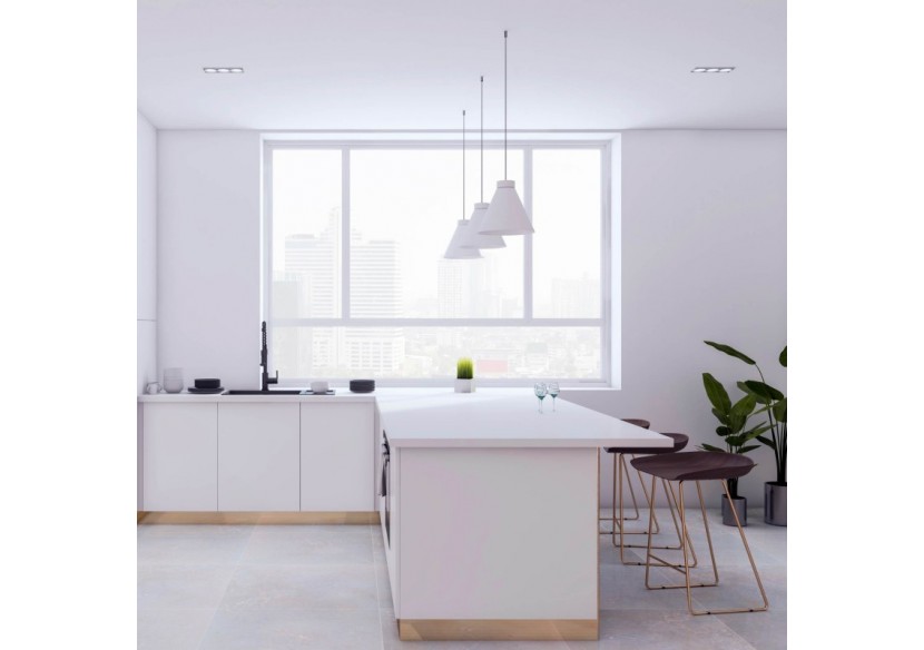 Collerette downlight carrée triple orientable GU10 / MR16-Faible indice UGR-Coupe 75 x 235 mm - B923-CB - Barcelona LED Collerette downlight carrée triple orientable GU10 / MR16-Faible indice UGR-Coupe 75 x 235 mm - B923-CB - Barcelona LED