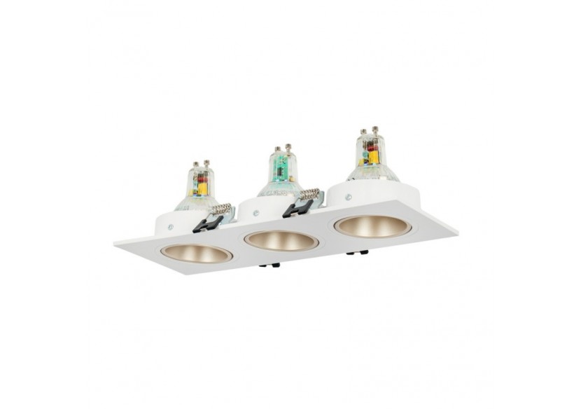 Collerette downlight carrée triple orientable GU10 / MR16-Faible indice UGR-Coupe 75 x 235 mm - B923-CB - Barcelona LED Collerette downlight carrée triple orientable GU10 / MR16-Faible indice UGR-Coupe 75 x 235 mm - B923-CB - Barcelona LED