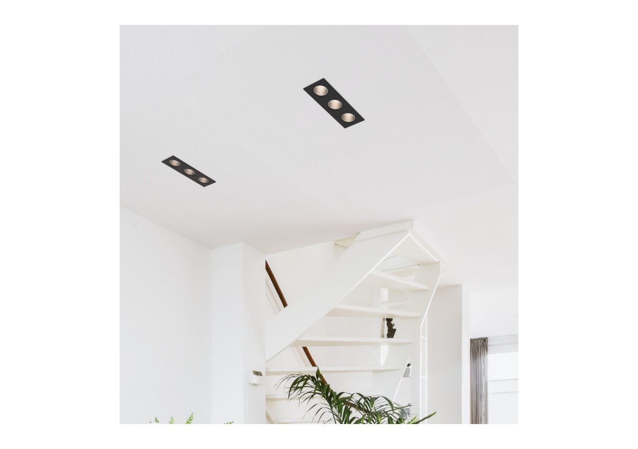 Collerette downlight carrée triple orientable GU10 / MR16-Faible indice UGR-Coupe 75 x 235 mm - B923-CN - Barcelona LED