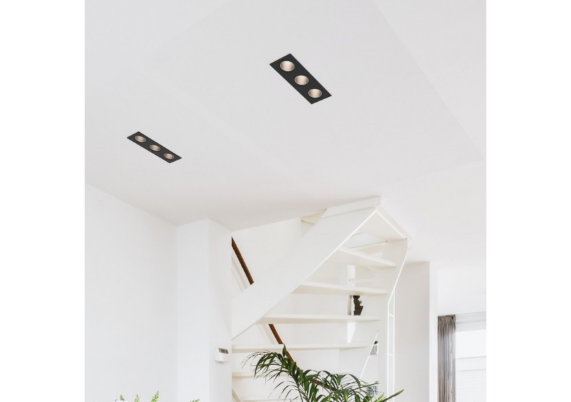 Collerette downlight carrée triple orientable GU10 / MR16-Faible indice UGR-Coupe 75 x 235 mm - B923-CN - Barcelona LED Collerette downlight carrée triple orientable GU10 / MR16-Faible indice UGR-Coupe 75 x 235 mm - B923-CN - Barcelona LED