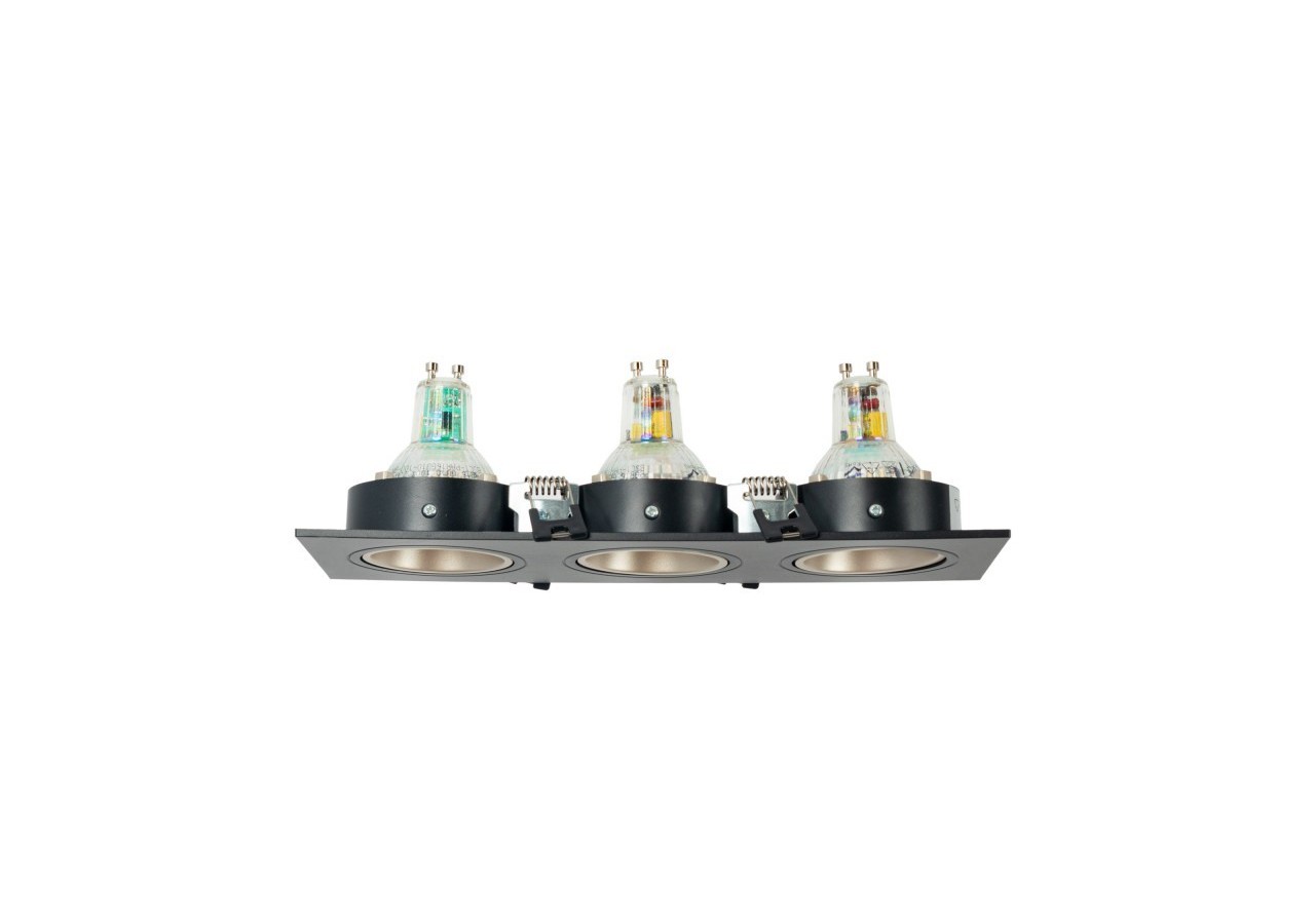 Collerette downlight carrée triple orientable GU10 / MR16-Faible indice UGR-Coupe 75 x 235 mm - B923-CN - Barcelona LED