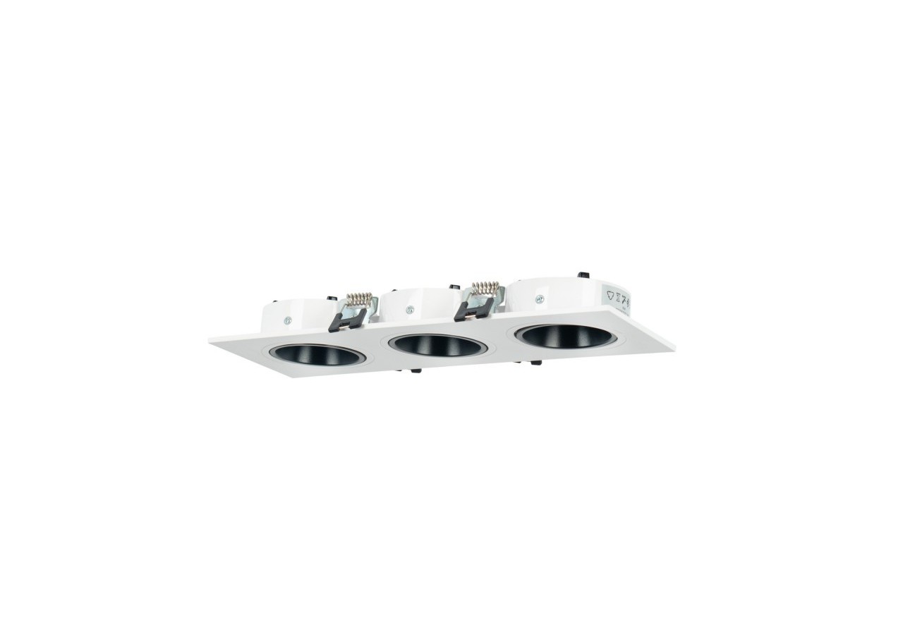 Collerette downlight carrée triple orientable GU10 / MR16-Faible indice UGR-Coupe 75 x 235 mm - B923-NB - Barcelona LED