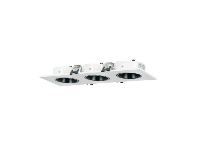 Collerette downlight carrée triple orientable GU10 / MR16-Faible indice UGR-Coupe 75 x 235 mm - B923-NB - Barcelona LED Collerette downlight carrée triple orientable GU10 / MR16-Faible indice UGR-Coupe 75 x 235 mm - B923-NB - Barcelona LED