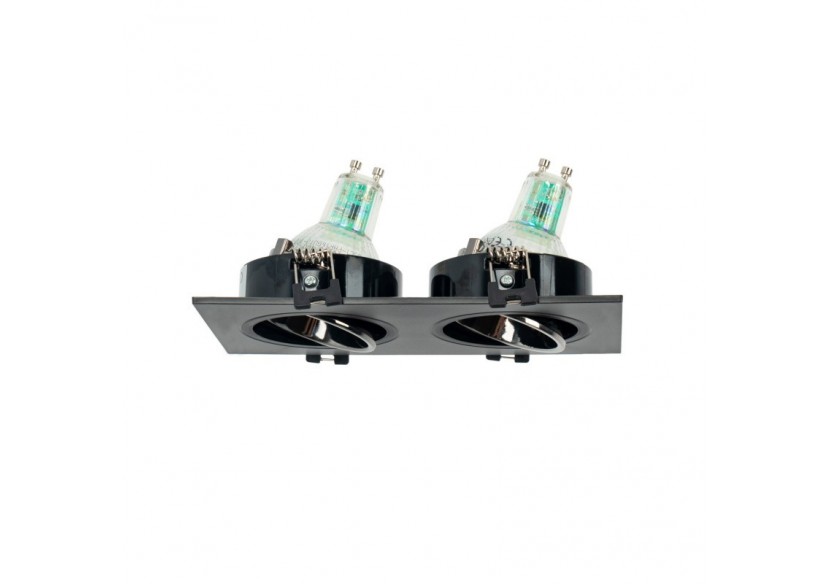 Collerette downlight carrée double orientable GU10 / MR16-Faible indice UGR-Coupe 75 x 150 mm - B922-GN - Barcelona LED Collerette downlight carrée double orientable GU10 / MR16-Faible indice UGR-Coupe 75 x 150 mm - B922-GN - Barcelona LED