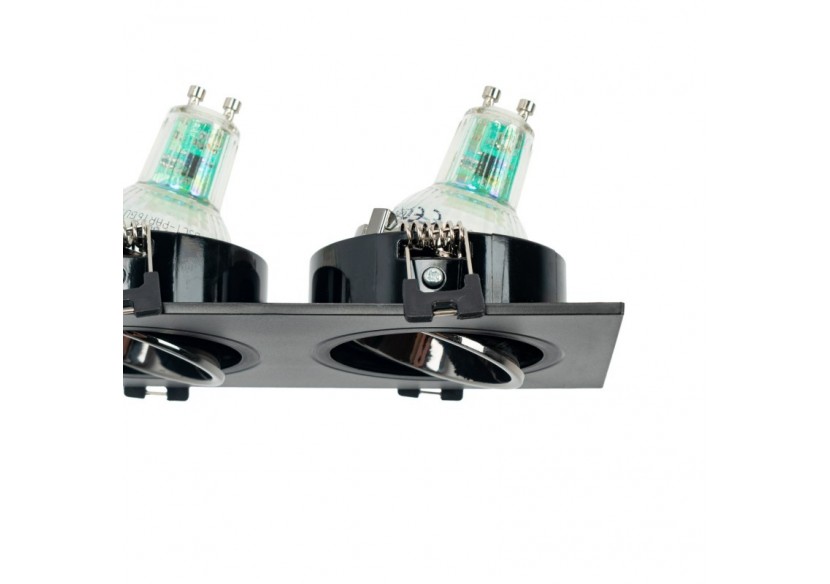 Collerette downlight carrée double orientable GU10 / MR16-Faible indice UGR-Coupe 75 x 150 mm - B922-GN - Barcelona LED Collerette downlight carrée double orientable GU10 / MR16-Faible indice UGR-Coupe 75 x 150 mm - B922-GN - Barcelona LED