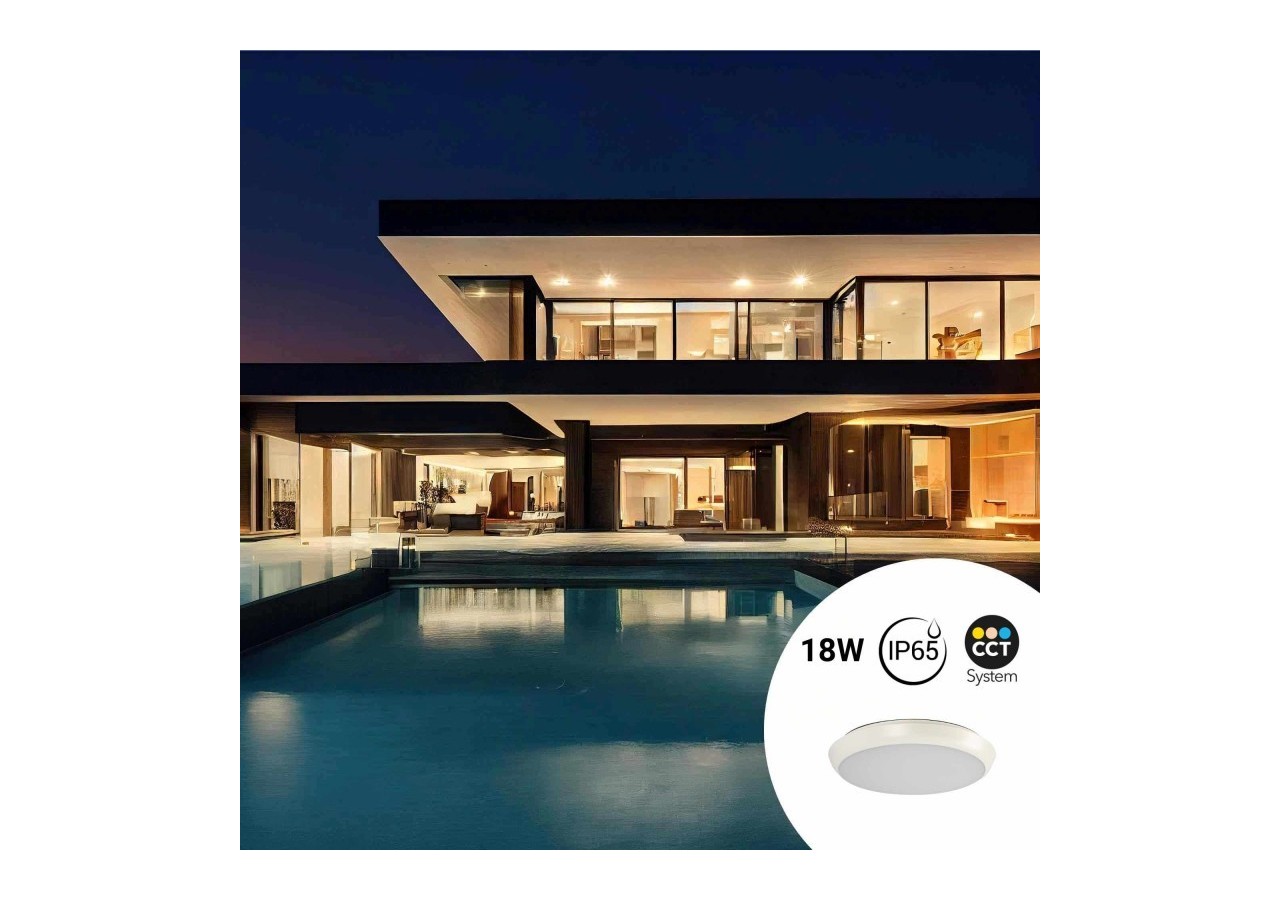 Plafonnier LED étanche CCT-18W-diamètre 25cm-1920lm-IP65 - B1760-18W-B - Barcelona LED