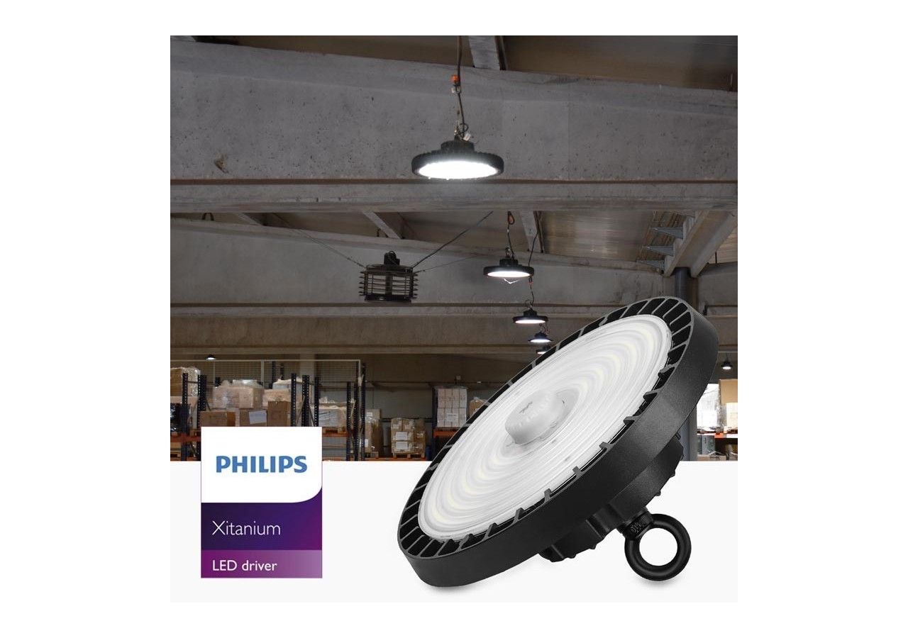 Cloche industrielle LED avec capteur de mouvement 150W-Driver Philips-Dimmable 1-10V-IP65 - K8137-150-5K-S - Barcelona LED