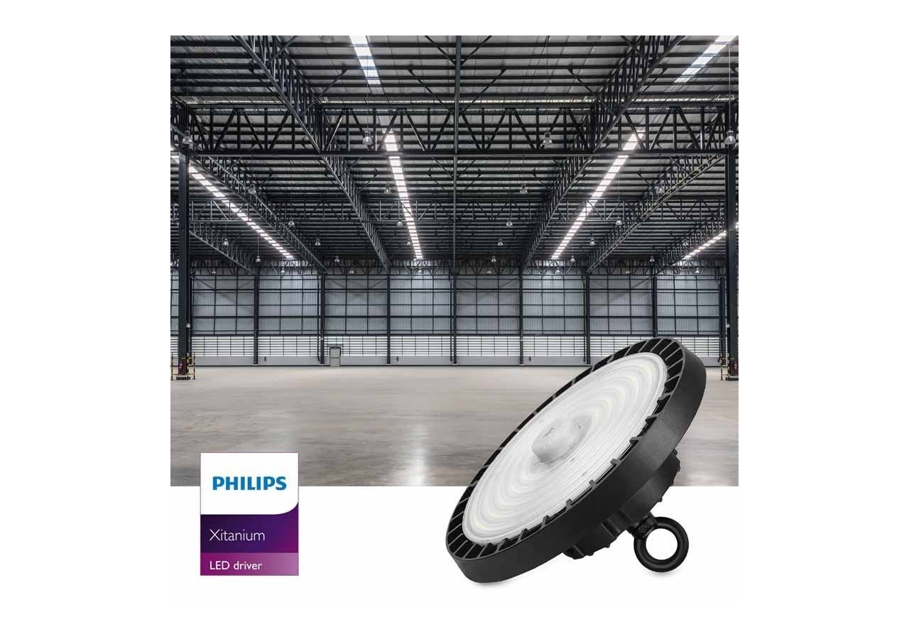 Cloche industrielle LED avec capteur de mouvement 150W-Driver Philips-Dimmable 1-10V-IP65 - K8137-150-5K-S - Barcelona LED